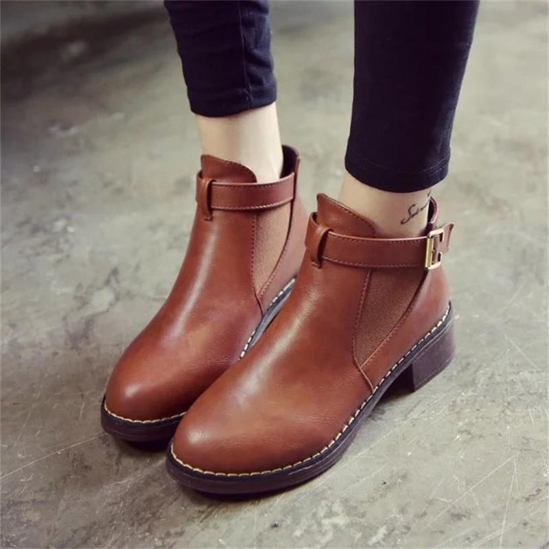 Women Flat Round Toe Ankle Casual Boots